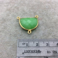 Gold Vermeil Faceted Half Moon Shaped Green Hydro (Man-made) Chalcedony 3 Ring Bezel Connector - Measuring 16mm x 20mm - Sold Individually