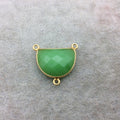 Gold Vermeil Faceted Half Moon Shaped Green Hydro (Man-made) Chalcedony 3 Ring Bezel Connector - Measuring 16mm x 20mm - Sold Individually