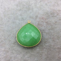 Gold Vermeil Faceted Teardrop/Heart Shaped Green Hydro (Man-made) Chalcedony Bezel Pendant - Measuring 32mm x 32mm - Sold Individually