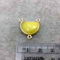 Gold Vermeil Faceted Half Moon Shaped Yellow Hydro (Man-made) Chalcedony Bezel 3 Ring Connector - Measuring 12mm x 16mm - Sold Individually