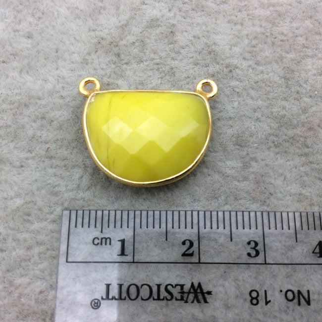 Gold Vermeil Faceted Half Moon Shaped Yellow Hydro (Man-made) Chalcedony Bezel Connector - Measuring 16mm x 20mm - Sold Individually