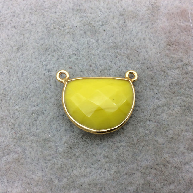 Gold Vermeil Faceted Half Moon Shaped Yellow Hydro (Man-made) Chalcedony Bezel Connector - Measuring 16mm x 20mm - Sold Individually