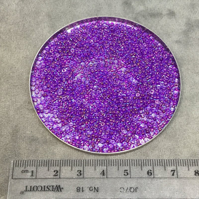 Size 11/0 Glossy Finish Purple Lined Aqua Genuine Miyuki Glass Seed Beads - Sold by 23 Gram Tubes (Approx. 2500 Beads per Tube)