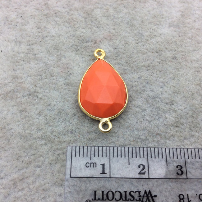 Gold Vermeil Faceted Teardrop Shape Opaque Orange  Hydro (Man-made) Chalcedony Bezel Connector ~ 13mm x 18mm - Sold Per Each