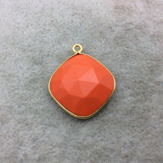 Gold Vermeil Faceted Diamond Shape Opaque Orange  Hydro (Man-made) Chalcedony Bezel Pendant ~ 18mm x 18mm - Sold Per Each