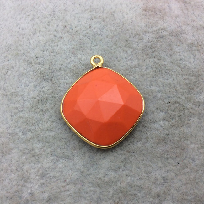 Gold Vermeil Faceted Diamond Shape Opaque Orange  Hydro (Man-made) Chalcedony Bezel Pendant ~ 18mm x 18mm - Sold Per Each