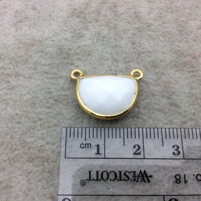 Gold Vermeil Faceted Half Moon Shaped White Hydro (Man-made) Chalcedony Bezel Connector - Measuring 12mm x 16mm - Sold Individually