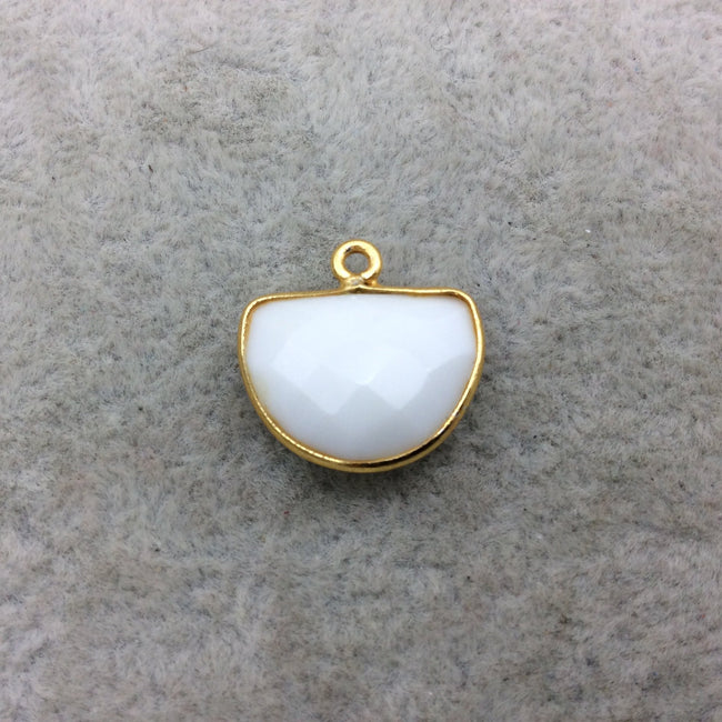 Gold Vermeil Faceted Half Moon Shaped White Hydro (Man-made) Chalcedony Bezel Pendant - Measuring 12mm x 16mm - Sold Individually
