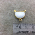 Gold Vermeil Faceted Half Moon Shaped White Hydro (Man-made) Chalcedony Bezel 3 Ring Connector - Measuring 12mm x 16mm - Sold Individually