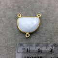 Gold Vermeil Faceted Half Moon Shaped White Hydro (Man-made) Chalcedony Bezel 3 Ring Connector - Measuring 16mm x 20mm - Sold Individually