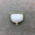 Gold Vermeil Faceted Half Moon Shaped White Hydro (Man-made) Chalcedony Bezel 3 Ring Connector - Measuring 16mm x 20mm - Sold Individually
