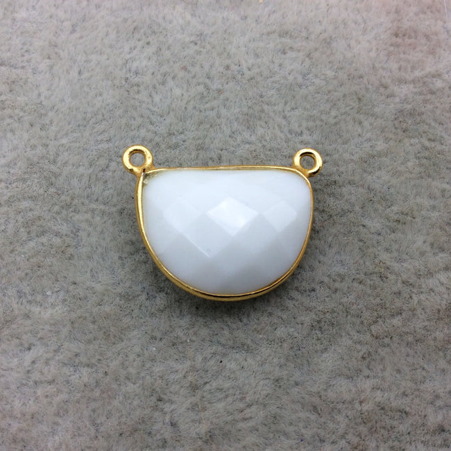 Gold Vermeil Faceted Half Moon Shaped White Hydro (Man-made) Chalcedony Bezel Connector - Measuring 16mm x 20mm - Sold Individually