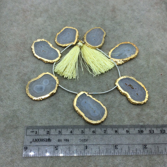Gold Electroplated Freeform Shaped Natural Solar Quartz Top-Drilled Beads - One of a Kind Strand (BF)