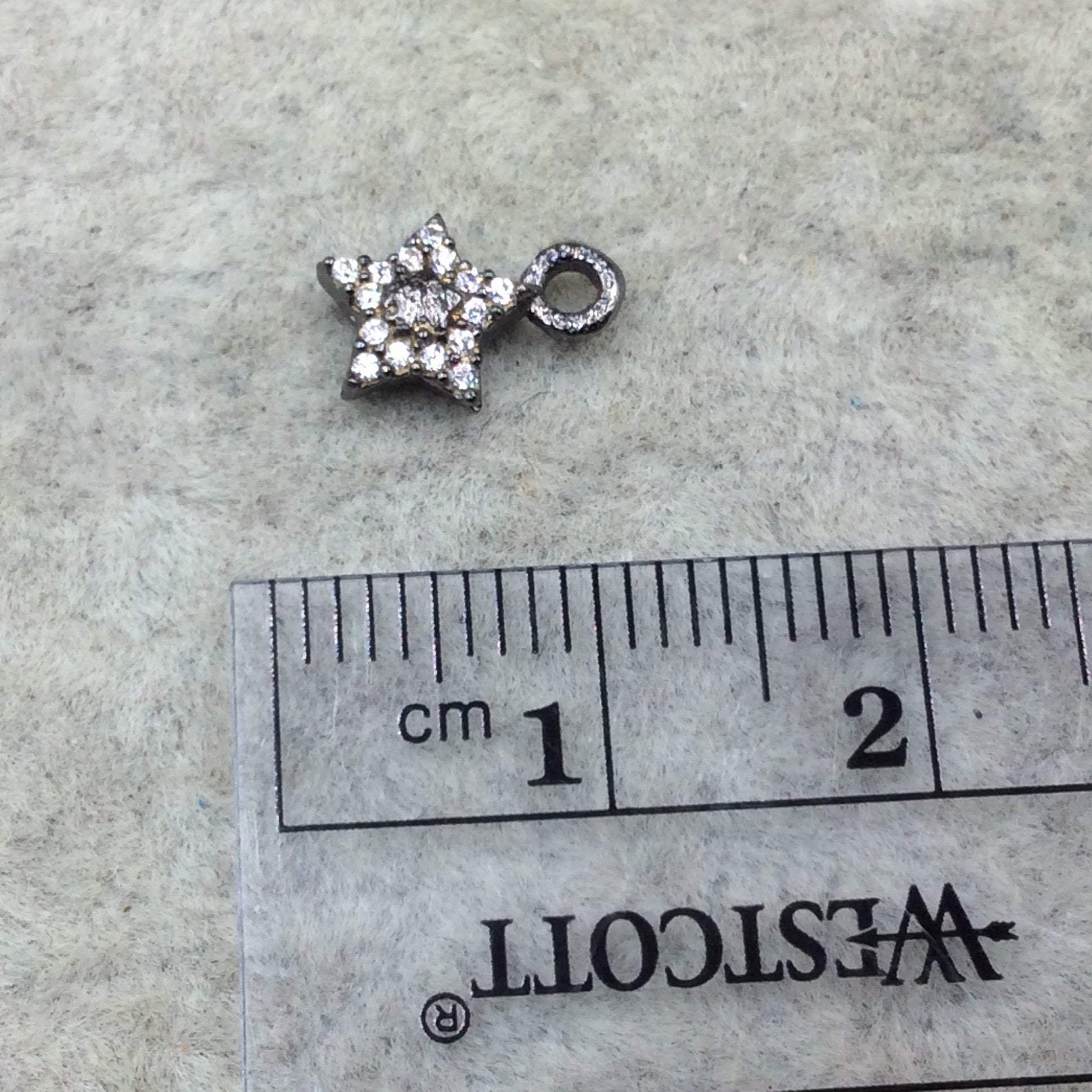 Tiny Gunmetal Finish Star Shaped CZ Cubic Zirconia Inlaid Plated Copper Pendant Component - Measuring 6mm x 6mm  - Sold Individually