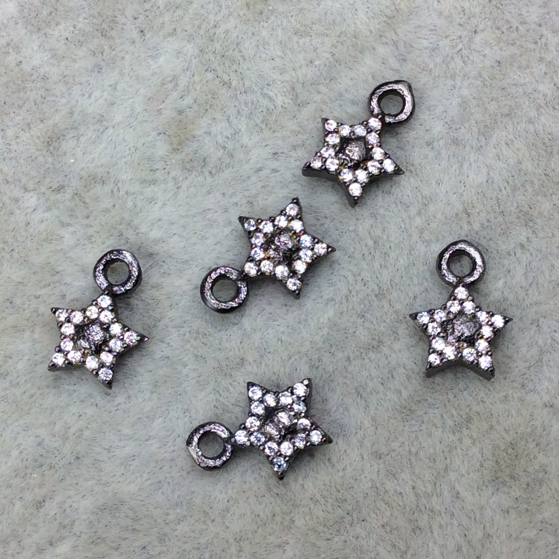 Tiny Gunmetal Finish Star Shaped CZ Cubic Zirconia Inlaid Plated Copper Pendant Component - Measuring 6mm x 6mm  - Sold Individually