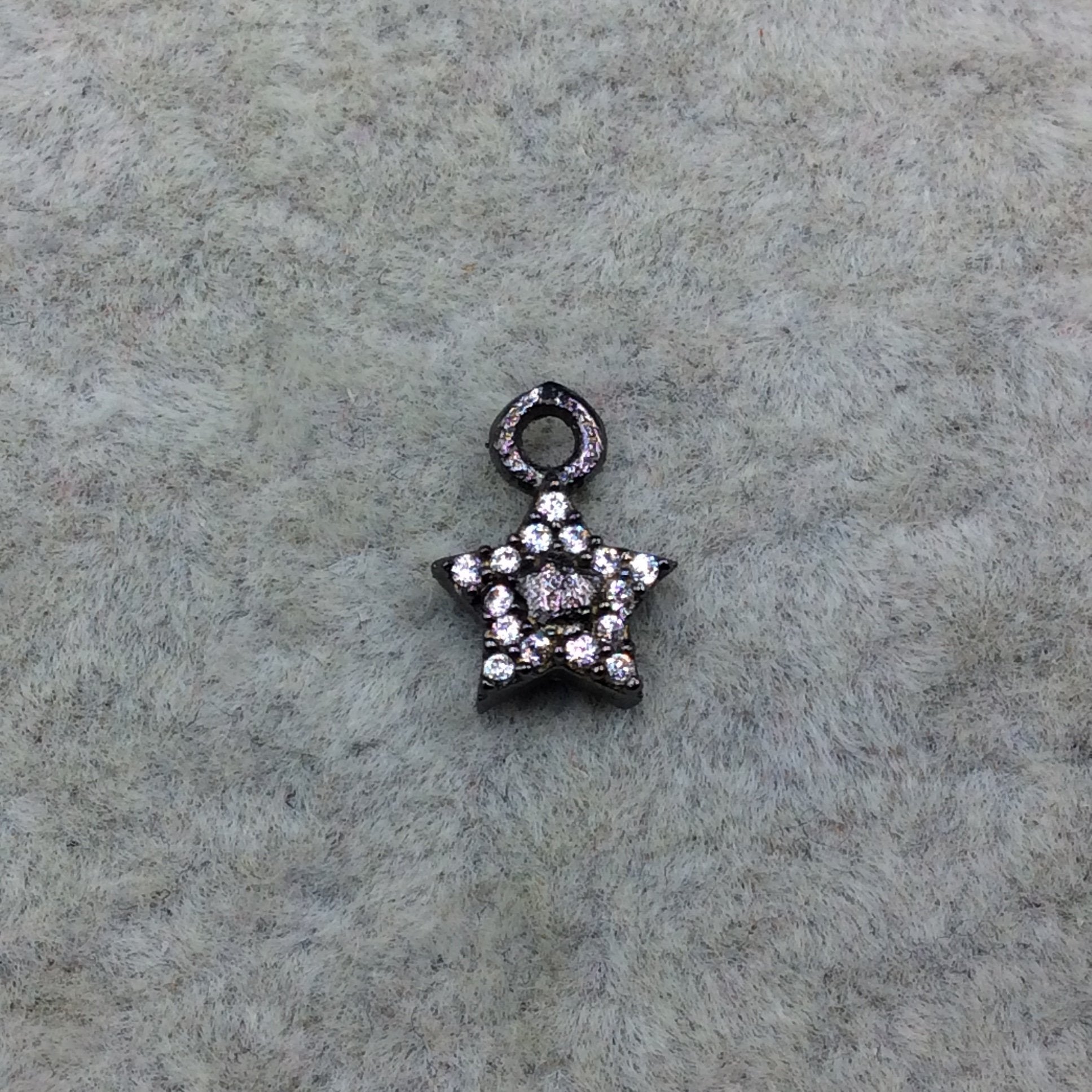 Tiny Gunmetal Finish Star Shaped CZ Cubic Zirconia Inlaid Plated Copper Pendant Component - Measuring 6mm x 6mm  - Sold Individually