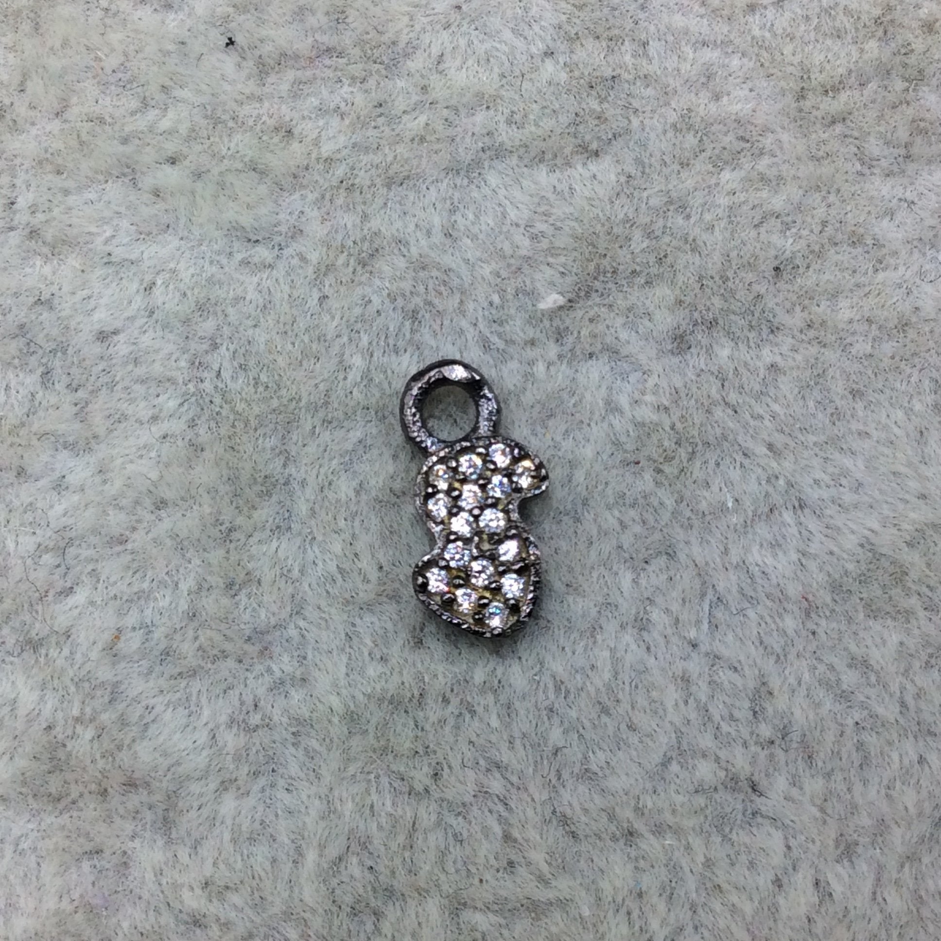 Tiny Gunmetal Finish Squiggle/Curl Shape CZ Cubic Zirconia Inlaid Plated Copper Pendant Component - Measuring 4mm x 8mm  - Sold Individually