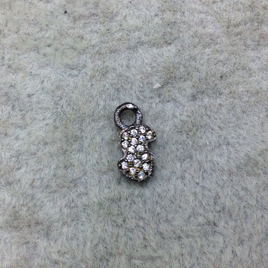 Tiny Gunmetal Finish Squiggle/Curl Shape CZ Cubic Zirconia Inlaid Plated Copper Pendant Component - Measuring 4mm x 8mm  - Sold Individually