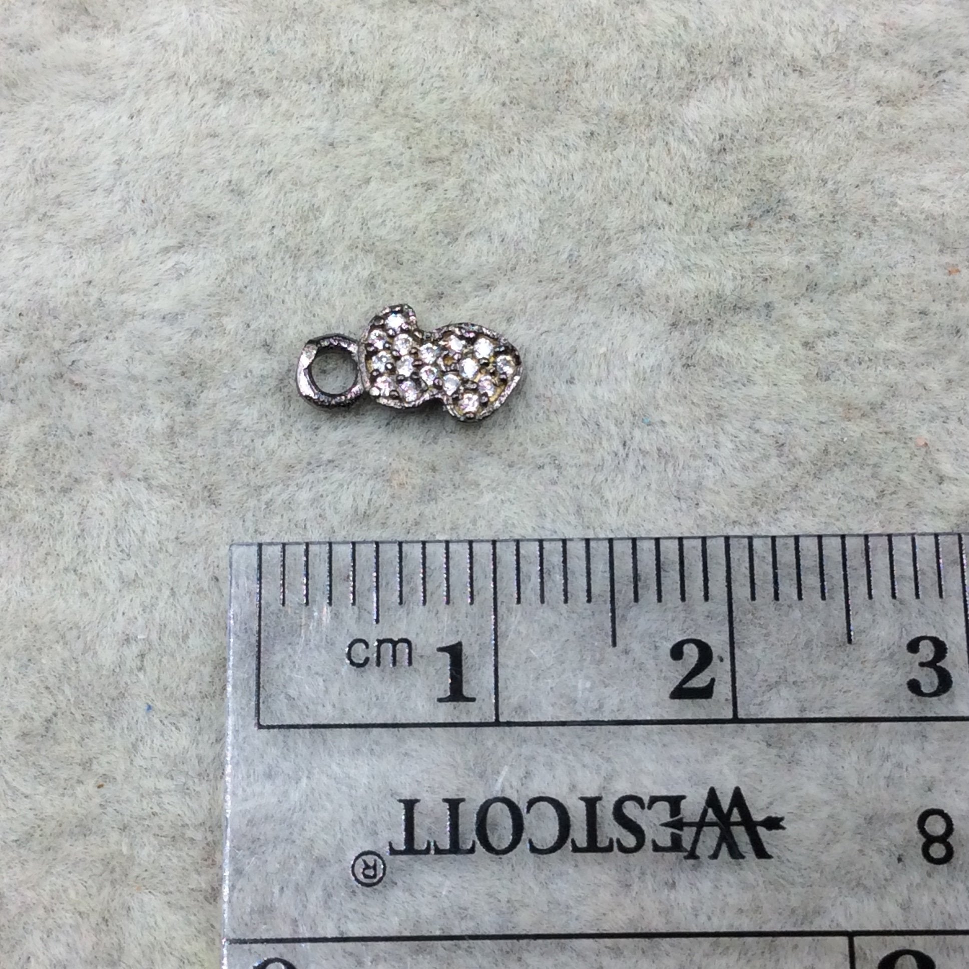 Tiny Gunmetal Finish Squiggle/Curl Shape CZ Cubic Zirconia Inlaid Plated Copper Pendant Component - Measuring 4mm x 8mm  - Sold Individually