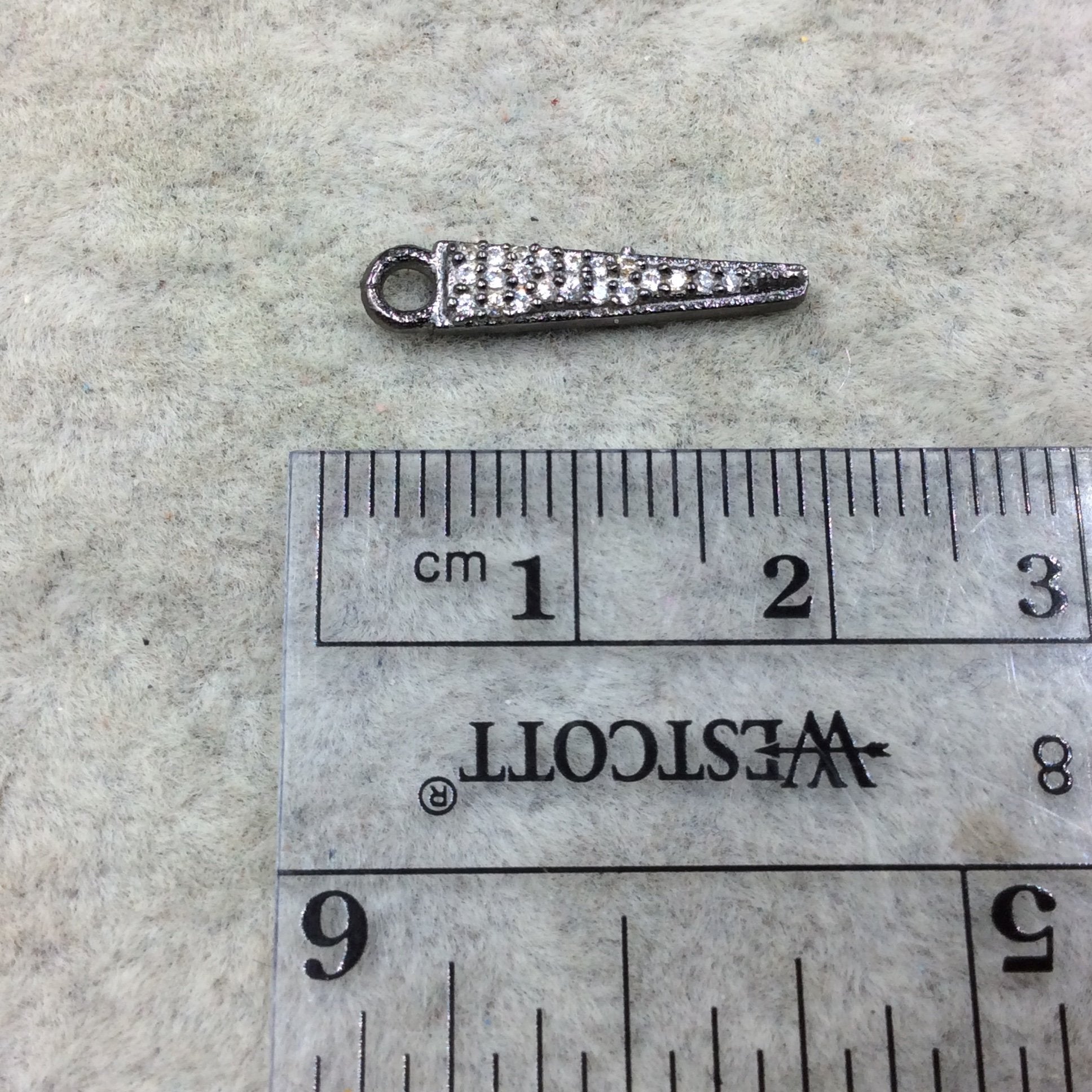 Tiny Gunmetal Finish Spike/Arrow Shaped CZ Cubic Zirconia Inlaid Plated Copper Pendant Component - Measuring 3mm x 15mm  - Sold Individually