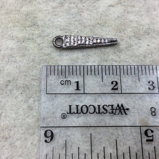Tiny Gunmetal Finish Spike/Arrow Shaped CZ Cubic Zirconia Inlaid Plated Copper Pendant Component - Measuring 3mm x 15mm  - Sold Individually