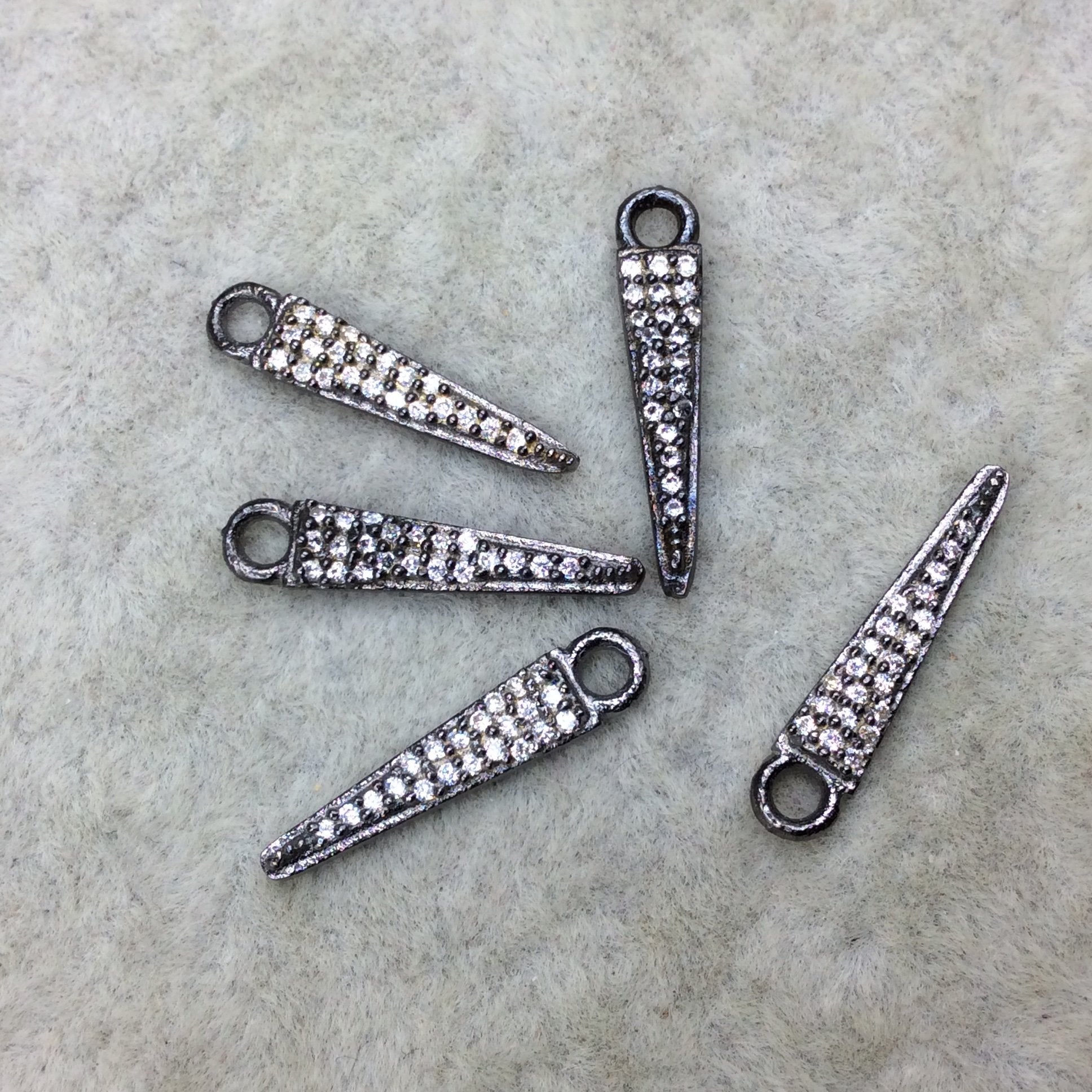Tiny Gunmetal Finish Spike/Arrow Shaped CZ Cubic Zirconia Inlaid Plated Copper Pendant Component - Measuring 3mm x 15mm  - Sold Individually
