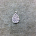 Tiny Silver Finish Teardrop Shaped CZ Cubic Zirconia Inlaid Plated Copper Pendant Component - Measuring 8mm x 12mm  - Sold Individually