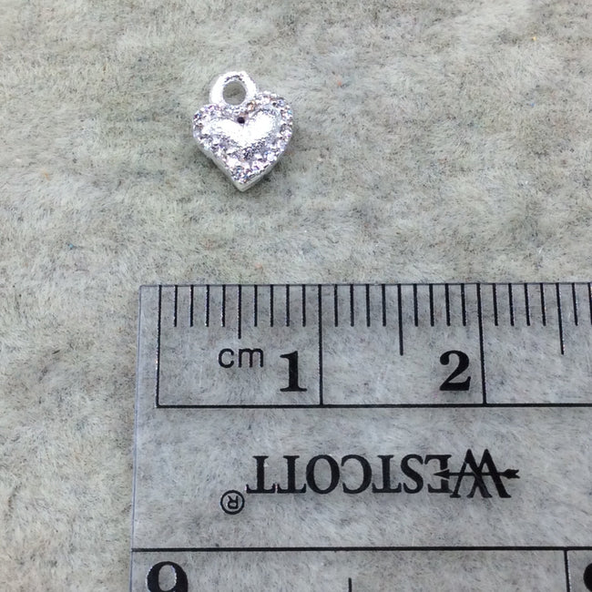 Tiny Silver Finish Freeform Heart Shape CZ Cubic Zirconia Inlaid Plated Copper Pendant Component - Measures 6mm x 6mm  - Sold Individually