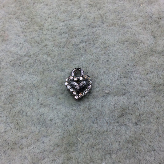 Tiny Gunmetal Finish Freeform Heart Shape CZ Cubic Zirconia Inlaid Plated Copper Pendant Component - Measures 6mm x 6mm  - Sold Individually