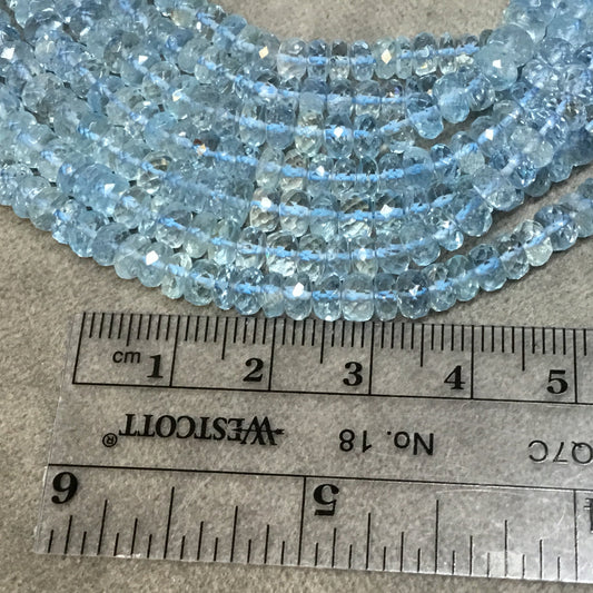 2-2.5mm x 4.5-5mm Faceted Transparent Light Blue Topaz Rondelle Beads - 8" Strand (Approx. 71 Beads) - Natural Semi-Precious Gemstone