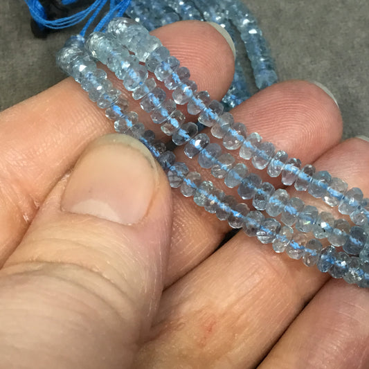 2mm x 4-4.5mm Faceted Transparent Light Blue Topaz Rondelle Beads - 8" Strand (Approx. 83 Beads) - Natural Semi-Precious Gemstone
