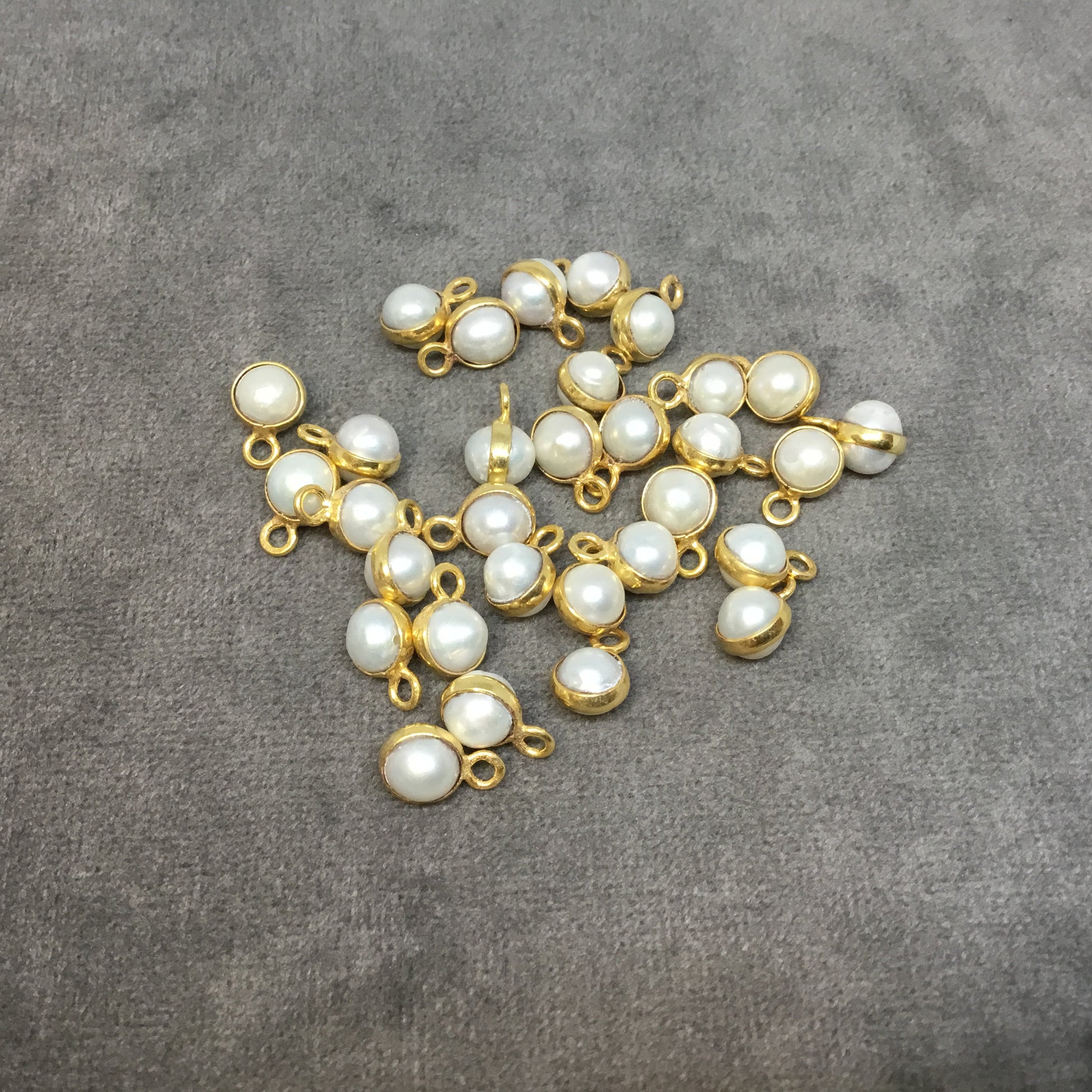 Gold Plated Smooth Natural White Freshwater Pearl Bezel Pendant or Connector - 5-6mm and 8-9mm - Individually