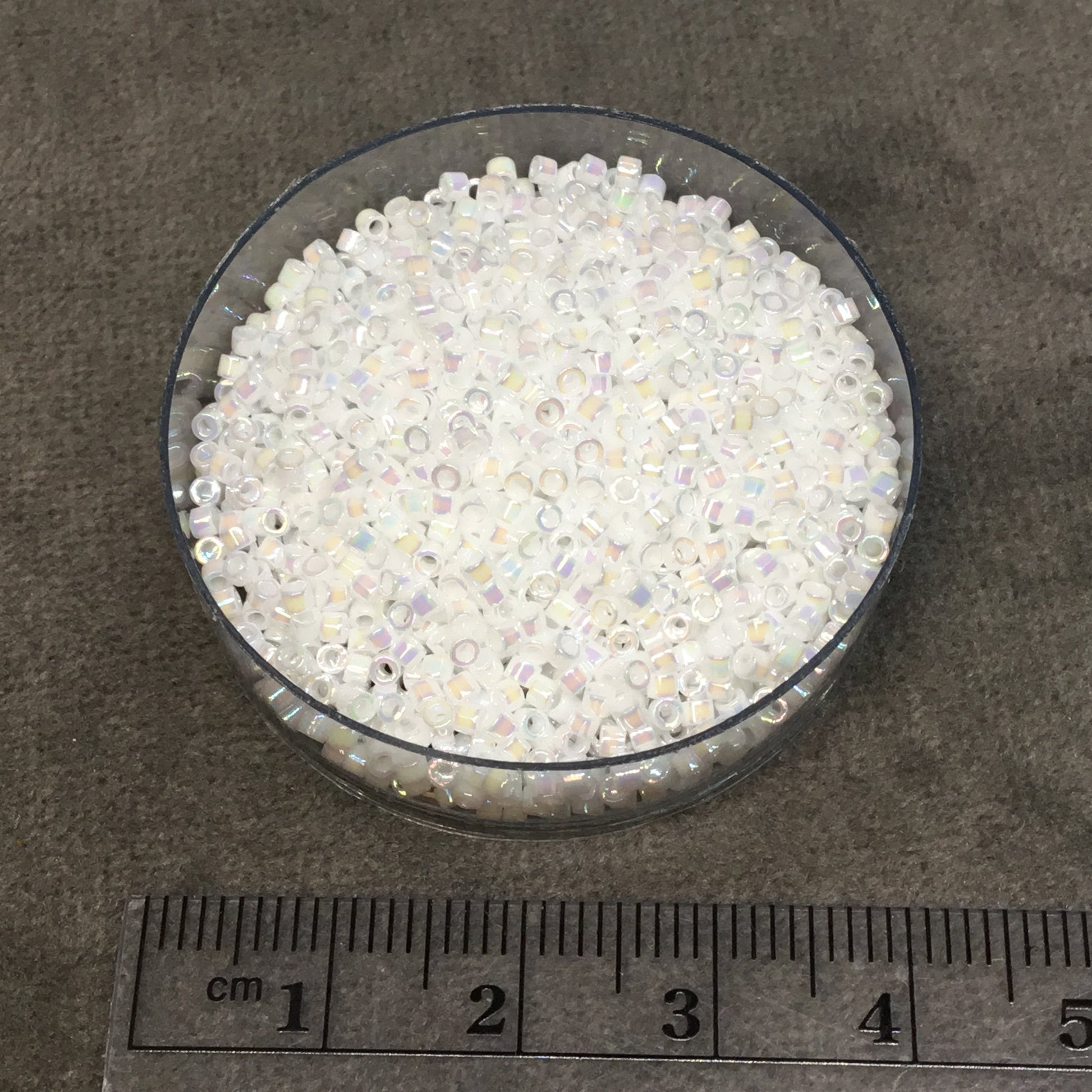 Size 11/0 Glossy Finish White Pearl AB Genuine Miyuki Delica Glass Seed Beads - Sold by 7.2 Gram Tubes (Approx. 1300 Beads per 2" Tube)