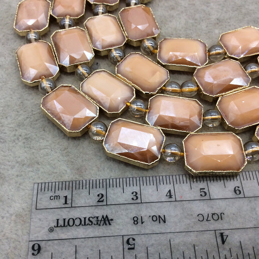 13mm x 18mm Gold Electroplated Glossy Finish Faceted Opaque Pale Pumpkin Crystal Rectangle Beads  - Sold by 7" Strands (8 Beads) -