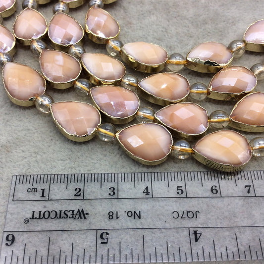 13mm x 18mm Gold Electroplated Glossy Finish Faceted Opaque Pale Pumpkin Crystal Teardrop  Beads  - Sold by 7" Strands (8 Beads) -