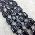 13mm x 18mm Gunmetal Electroplated Glossy Finish Faceted Opaque Black Crystal Rectangle Beads  - Sold by 7" Strands (8 Beads) -