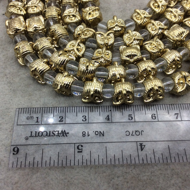 Owl Head Shaped Gold Finish Pewter Beads - 7-8" Strand (Approximately 15 Beads) - Measuring 9x9mm Approximately - 4mm Hole Size