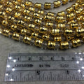 Gold Finish Ringed Pattern Round/Cap/Hat Shape Plated Pewter Beads (10064)- 8" Strand (Approx. 17 Beads) - 8mm x 8mm - 2mm Hole Size