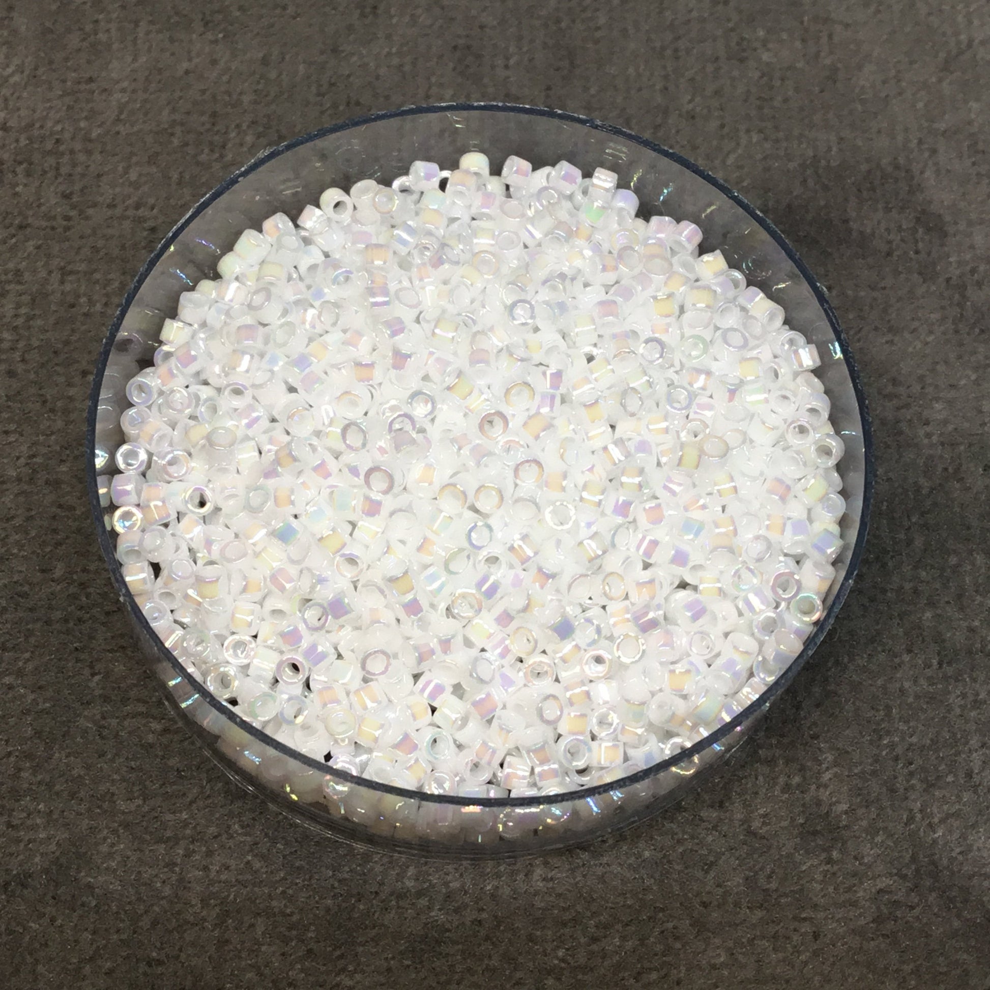Size 11/0 Glossy Finish White Pearl AB Genuine Miyuki Delica Glass Seed Beads - Sold by 7.2 Gram Tubes (Approx. 1300 Beads per 2" Tube)