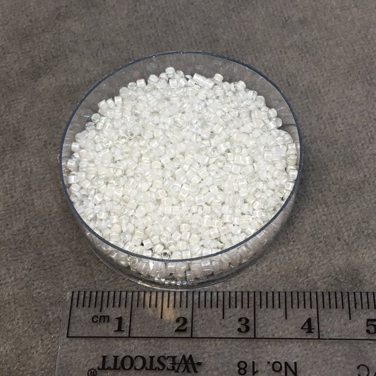 Size 11/0 Glossy Finish White Lined AB Genuine Miyuki Delica Glass Seed Beads - Sold by 7.2 Gram Tubes (Approx. 1300 Beads per 2" Tube)