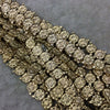 Gold Finish Flower Pattern Flower/Leaf Shape Plated Pewter Beads - 8" Strand (Approx. 24 Beads) - 7mm x 13mm - 1mm Hole Size