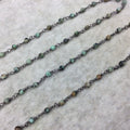 Gunmetal Plated Copper Wrapped Rosary Chain with 4mm MATTE Smooth African Turquoise Jasper Round Shaped Beads - Sold by the foot! (CH205-GM)