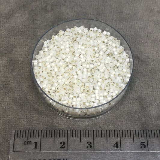 Size 11/0 Glossy Finish Gilt Lined White Genuine Miyuki Delica Glass Seed Beads - Sold by 7.2 Gram Tubes (Approx. 1300 Beads per 2" Tube)