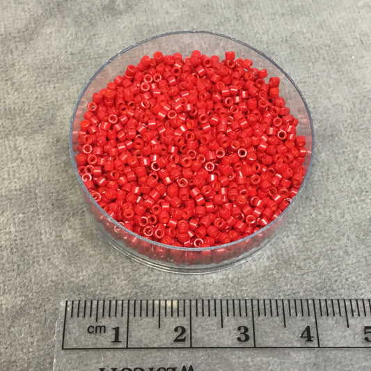 Size 11/0 Glossy Finish Dyed Opaque Red Genuine Miyuki Delica Glass Seed Beads - Sold by 7.2 Gram Tubes (Approx. 1300 Beads/2" Tube)