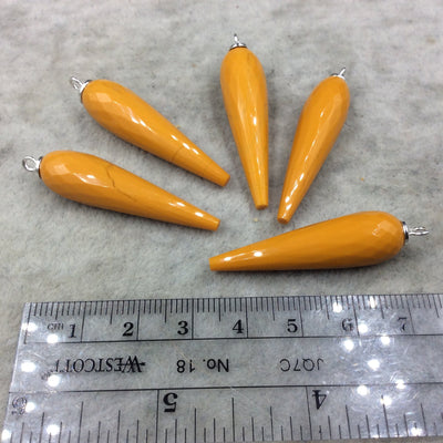Large Sterling Silver Finish Faceted Spike Opaque Orange Quartz Bezel Component - ~10 x 35-40mm - Sold Per Each, Selected at Random