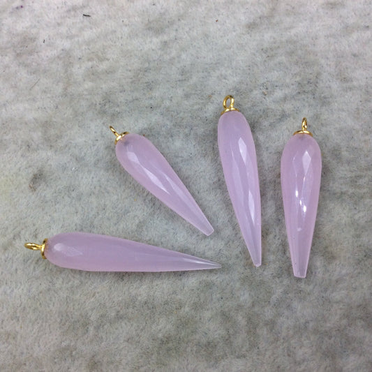 Pink Quartz Bezel | Large Gold Plated Sterling Silver Finish Faceted Spike Opaque Pendant  ~ 10mm x 35 - 40mm - Sold Per Each, At Random