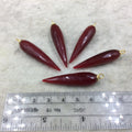 Red Quartz Bezel | Large Gold Plated Sterling Silver Finish Faceted Spike Opaque Pendant  ~ 10mm x 35 - 40mm - Sold Per Each