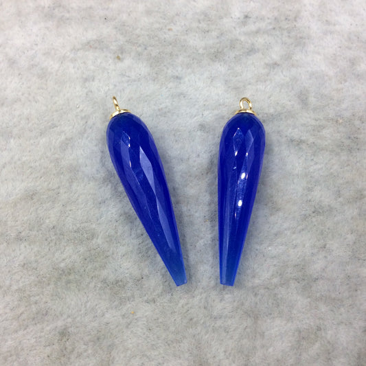 Cobalt Blue Quartz Bezel | Large Gold Plated Sterling Silver Finish Faceted Spike Transparent Pendant  ~ 10mm x 35 - 40mm - Sold Per Each