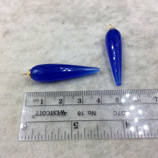 Cobalt Blue Quartz Bezel | Large Gold Plated Sterling Silver Finish Faceted Spike Transparent Pendant  ~ 10mm x 35 - 40mm - Sold Per Each