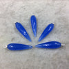 Denim Blue Quartz Bezel | Large Sterling Silver Finish Faceted Spike Opaque Pendant Component  ~ 10mm x 35 - 40mm - Sold Per Each